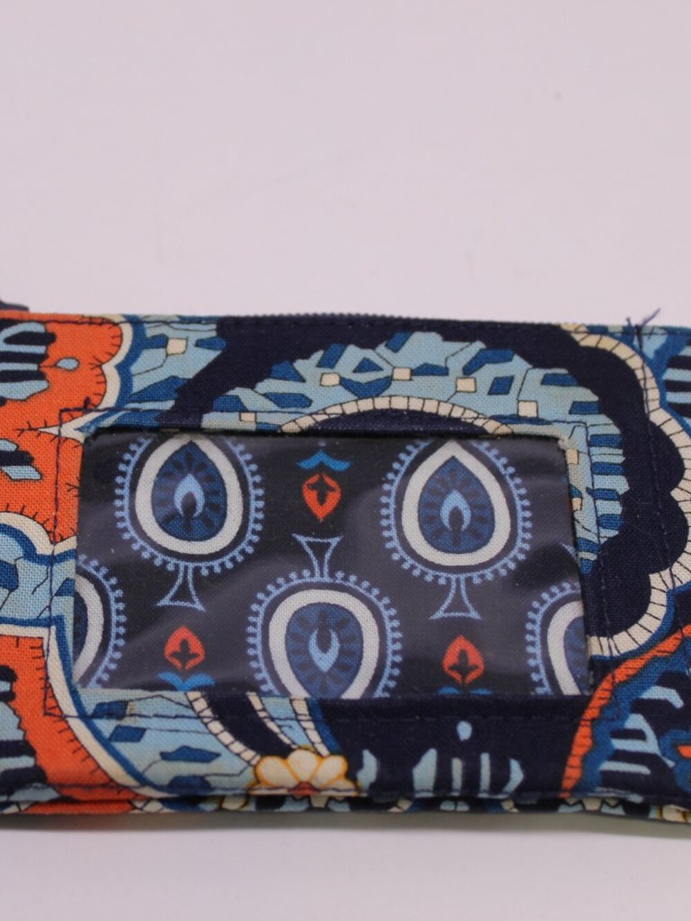 Vera Bradley Id Window & Key Ring Zip Wallet "Retired" Marrakesh Blue Orange